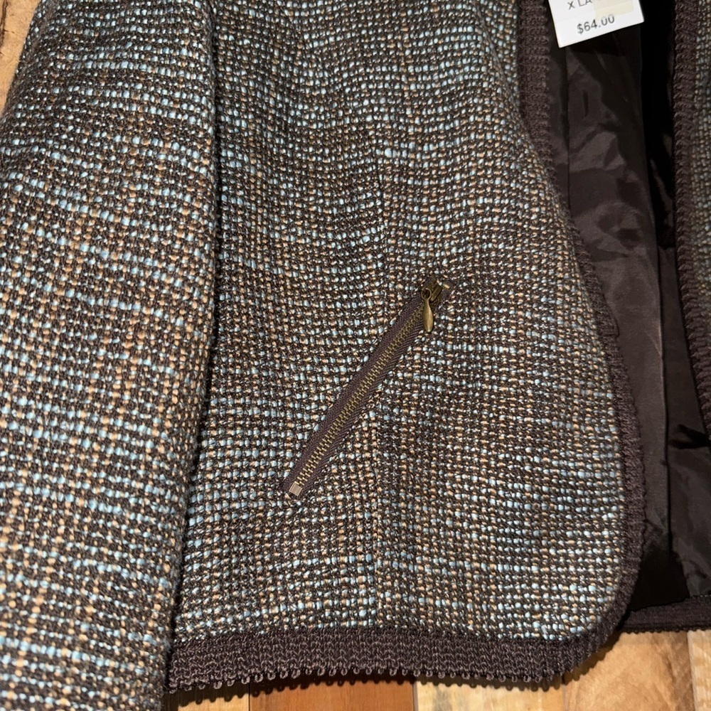 ONE WORLD Brown and Blue Tweed Jacket Pea Coat - Picture 5 of 7